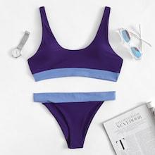 Romwe Scoop Neck Contrast Trim Bikini Set