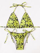 Romwe Leaf Print Self Tie Bikini Set