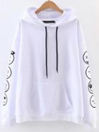 Romwe White Letter Print Hooded Sweatshirt With Pocket