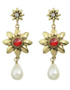Romwe Flower Shape Pearl Hanging Earrings