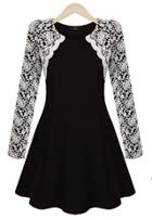 Romwe Lace Flouncing Black Dress
