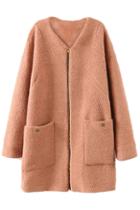 Romwe Loose Zippered Camel Woolen Coat