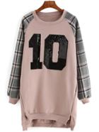 Romwe Plaid 10 Embroidered Sequined Sweatshirt Dress