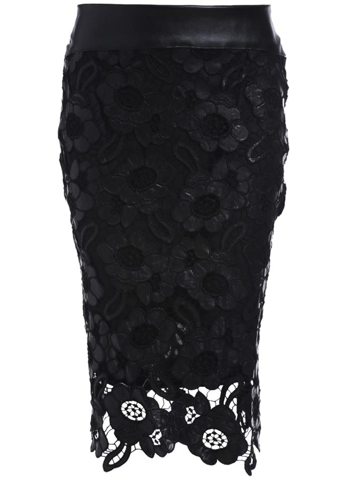 Romwe Floral Crochet Hollow Slim Skirt