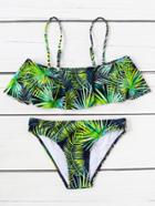 Romwe Leaf Print Cold Shoulder Bikini Set