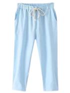 Romwe Azure Pockets Drawstring Elastic Waist Linen Pants
