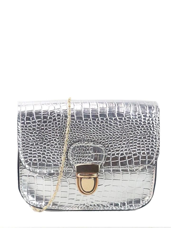 Romwe Crocodile Print Pu Chain Bag