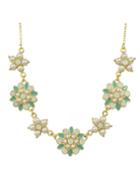 Romwe Green Pearl Flower Necklace
