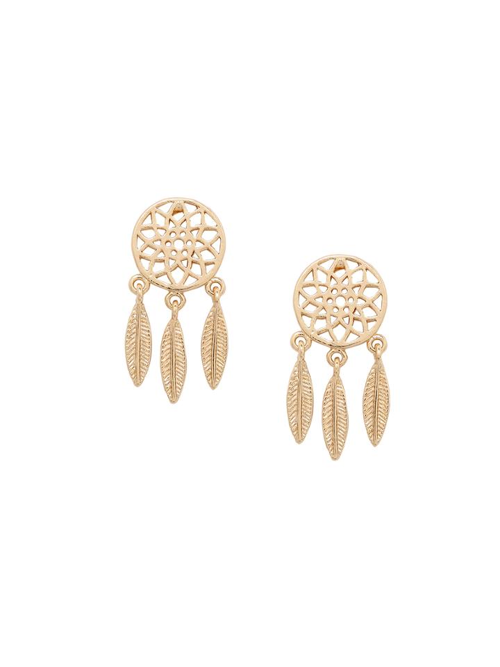 Romwe Gold Attrapeur De Rves Hollow Feather Ear Studs
