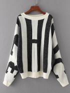 Romwe Block Striped Batwing Sleeve Sweater