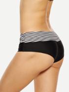 Romwe Black Plain & Striped Low-rise Bikini Bottom