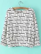Romwe White Black Round Neck Geometric Print Blouse