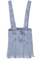 Romwe Distressed Light-blue Denim Suspender Skirt