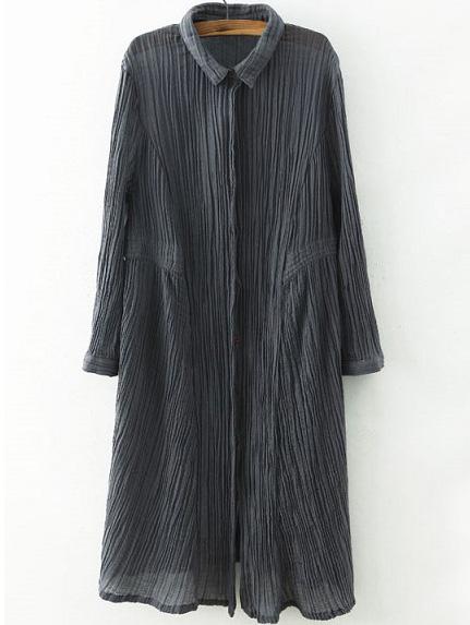 Romwe Lapel Pleated Grey Blouse