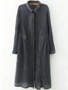Romwe Lapel Pleated Grey Blouse