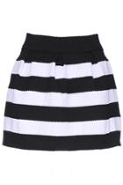 Romwe Romwe Black White Striped Elastic Pleated Skirt