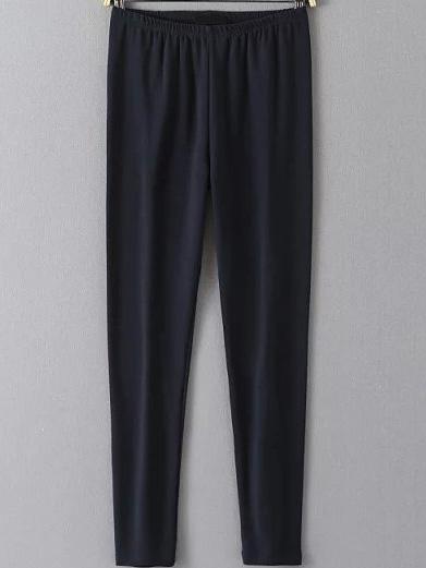 Romwe Elastic Waist Slim Black Leggings