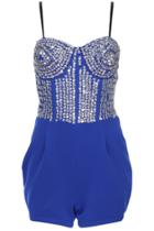 Romwe Romwe Sequin Embellished Blue Camisole Bandeau Playsuits