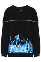 Romwe Blue Flame Zippered Sweatshirt