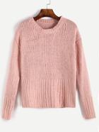 Romwe Pink Round Neck Ribbed Knit Sweater