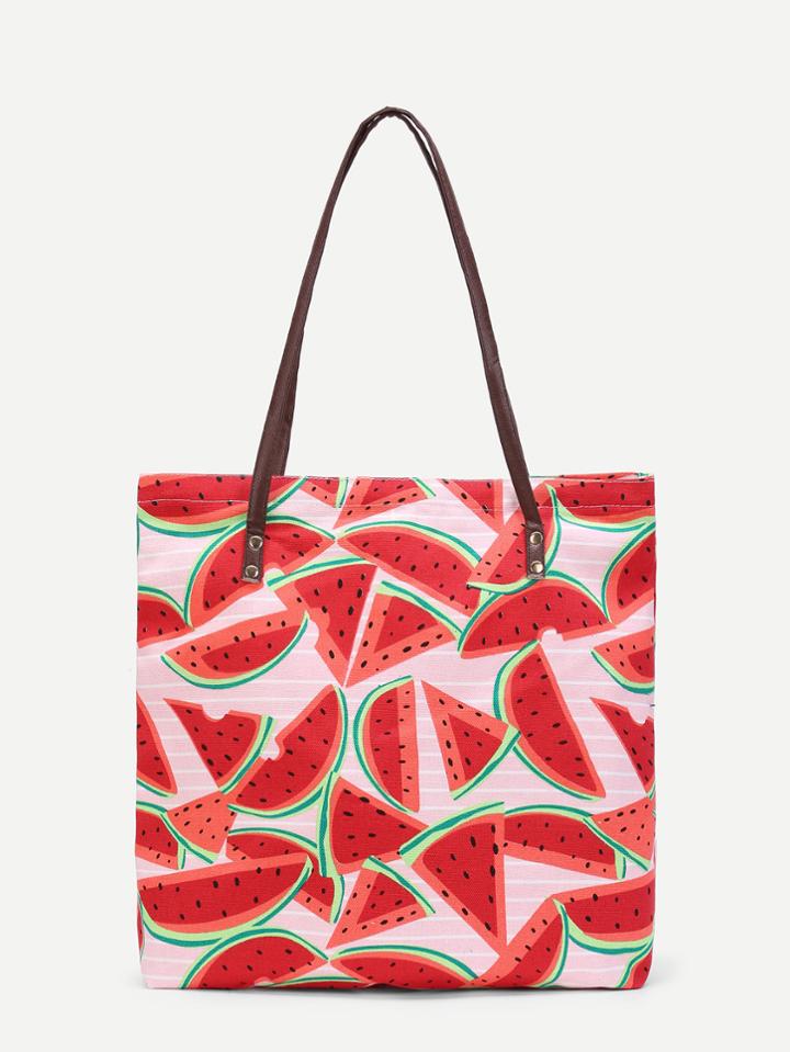 Romwe Watermelon Print Canvas Combination Bag