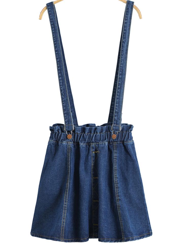Romwe Strap Denim Blue Romper