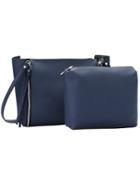 Romwe Blue Zipper Pu Bag With Small Bag