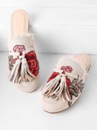 Romwe Raw Trim Flower Embroidery Denim Loafer Mules