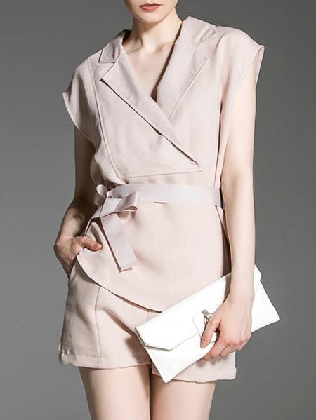 Romwe Apricot V Neck Top With Pockets Shorts