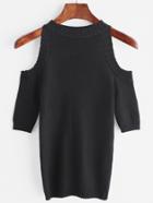 Romwe Black Ribbed Knitted Cold Shoulder Sweater