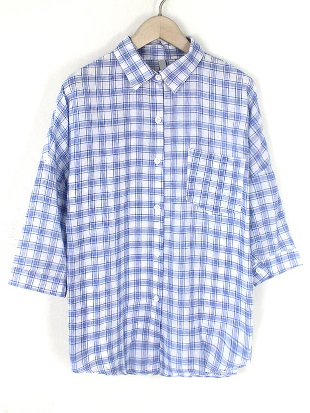 Romwe Blue Plaid Drop Shoulder Blouse