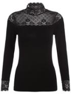Romwe Stand Collar Lace Drop Embroidered Slim Blouse