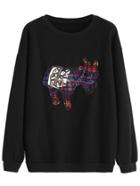 Romwe Black Horse Patch Sweatshirt With Sequins Chain Detail