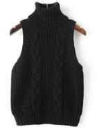 Romwe Black Cable Knit Turtleneck Sweater Vest