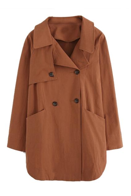Romwe Lapel Double Breasted Loose Trench Coat