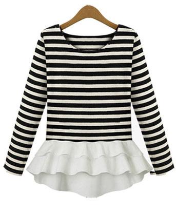 Romwe Striped Contrast Flouncing T-shirt