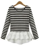 Romwe Striped Contrast Flouncing T-shirt
