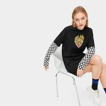 Romwe Plaid Panel Sleeve Fire Print Dress