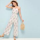 Romwe Pineapple Print Shirred Tie Front Tube Jumpsuit