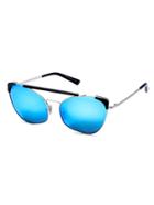 Romwe Sliver Frame Double Bridge Blue Cat Eye Sunglasses