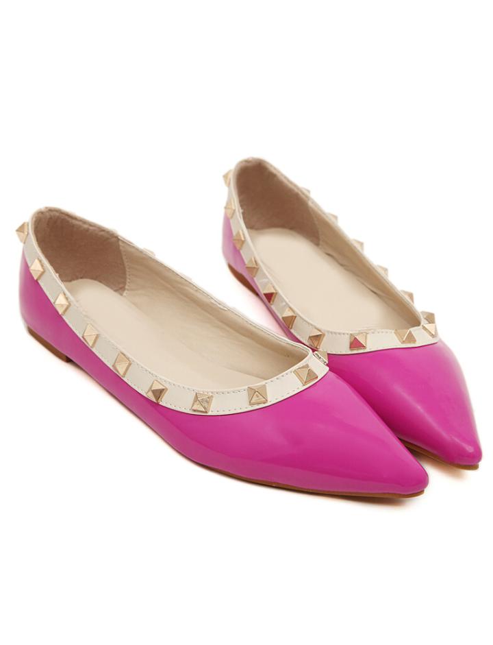 Romwe Peach With Rivet Point Toe Flats