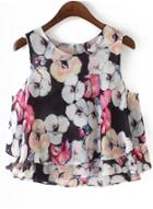 Romwe Double Layels Florals Rose Red Tank Top