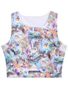 Romwe Sleeveless Stamp Print Crop Multicolor Tank Top