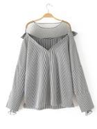 Romwe Contrast Mesh Vertical Striped Blouse