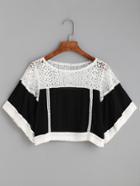 Romwe Color Block Lace Insert Fringe Crop Top