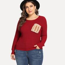 Romwe Plus Faux Fur Pocket Patched Sweater