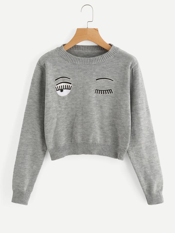 Romwe Wink Eye Patch Heather Knit Jumper