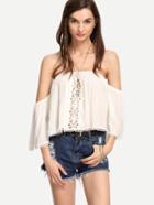 Romwe White Lace Trimmed Off-the-shoulder Blouse