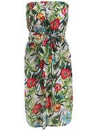 Romwe Strapless Florals With Belt Dress