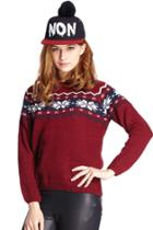 Romwe Romwe Christmas Sweater Snowflakes Knitted Long Sleeves Red Jumper